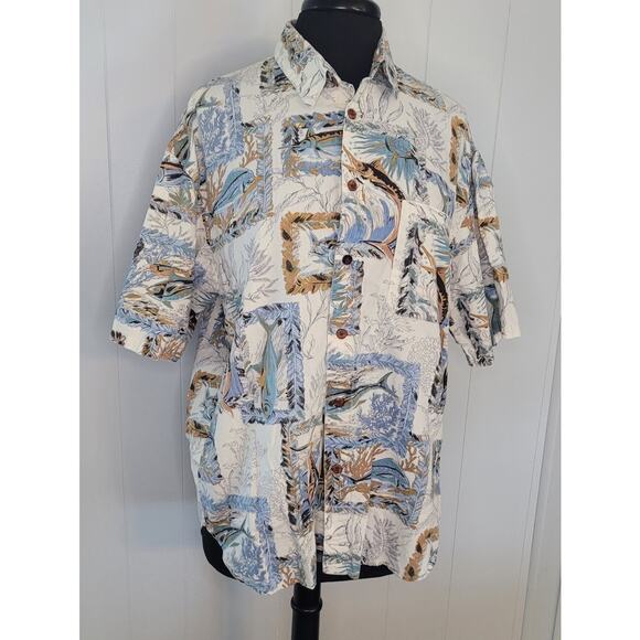 VTG Straight Down Hawaiian Shirt Fish Print Men’s L USA Made Tropical EUC - Picture 2 of 7